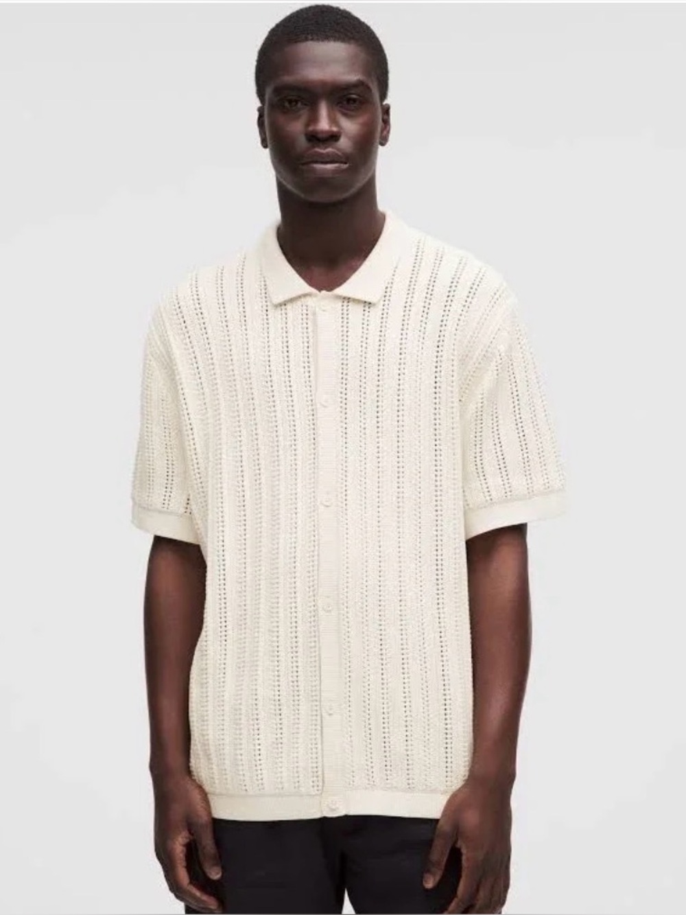 Lululemon Cream Cotton Blend Open-Knit Button-up XXL
